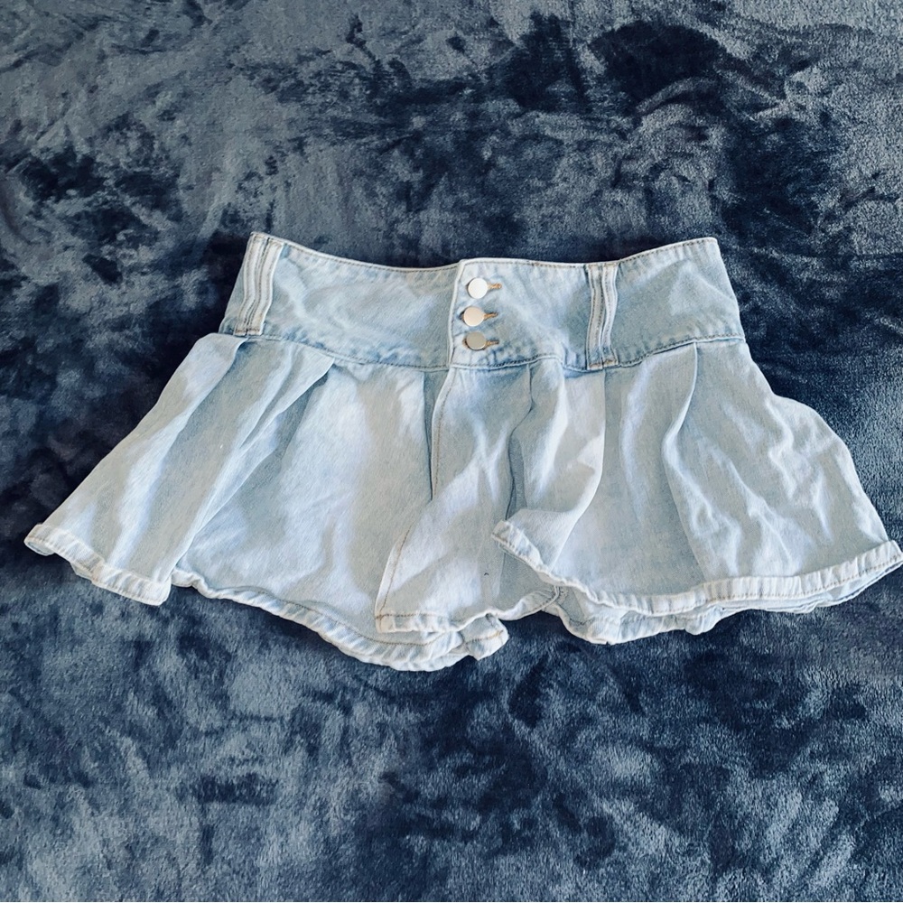 Cute Mini Denim Pleated Skirt